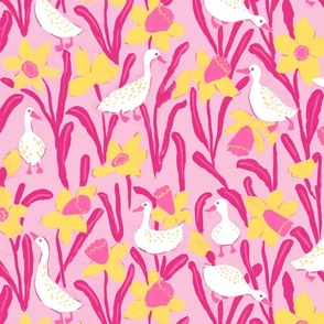 Jumbo Ducks and Daffodils pink