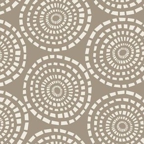 Mosaic Circles | Creamy White, Khaki Brown 02 | Handdrawn-Geometric