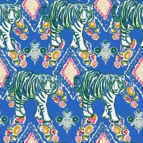 Floral Boho Tiger with Blue Background