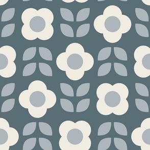 Simple Retro Geometric Flowers | Creamy White, French Gray, Marble Blue | Floral