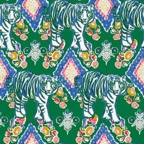Floral Boho Tiger in Green Background