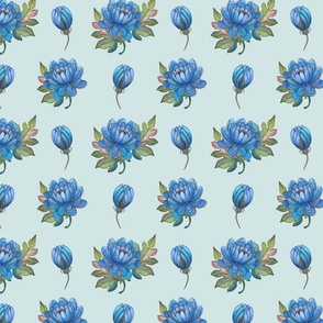 Blue peonies seamless pattern