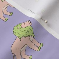 Sleepy lion - retro groovy lions in nineties style wild animals  lime green on lilac purple