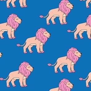 Sleepy lion - retro groovy lions in nineties style wild animals pink on eclectic blue