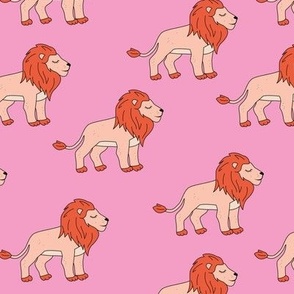 Sleepy lion - retro groovy lions in nineties style wild animals tangerine orange on bubblegum pink