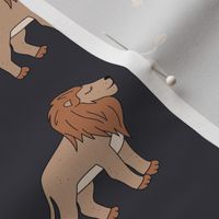 Sleepy lion - retro groovy lions in nineties style wild animals neutral brown beige on charcoal gray night