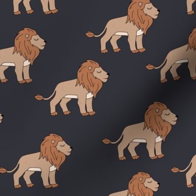 Sleepy lion - retro groovy lions in nineties style wild animals neutral brown beige on charcoal gray night