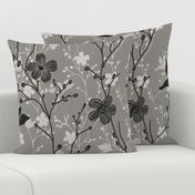 delicate flowers in shades of grey / black on a lighter grey background  - large scale