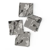 delicate flowers in shades of grey / black on a lighter grey background  - large scale