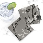 delicate flowers in shades of grey / black on a lighter grey background  - large scale