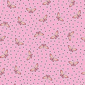 Simple graphic style butterflies on soft pink feminine polka pattern - mid size 