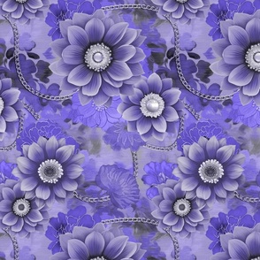 Decorative Floral Vintage Tapestry Design Plum Blue Smaller Scale