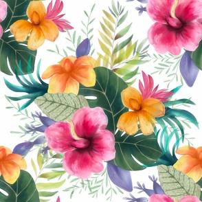 Tropical watercolor  flowers 