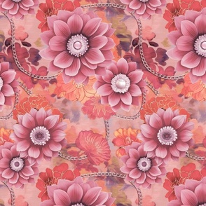 Decorative Floral Vintage Tapestry Design Pink And Coral Smaller Scale