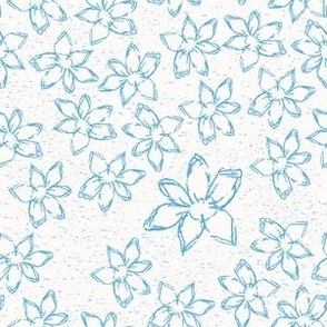 Medium blue sketchy flowers on off-white