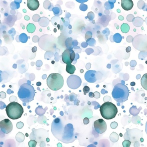 Blue  Green Watercolor Dots Confetti Pattern Smaller Scale