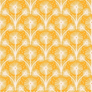 Retro White Fanned Floral Pattern on a  Yellow Background