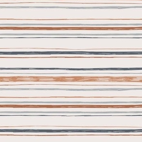 Irregular hand drawn stripes in ochre brown, and slate grey on cream | medium