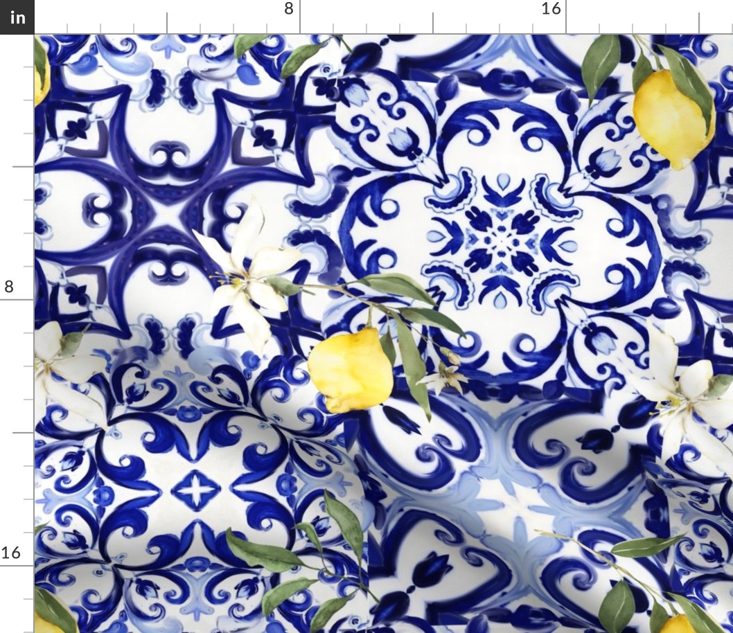 Blue tiles,Sicilian majolica,lemon 