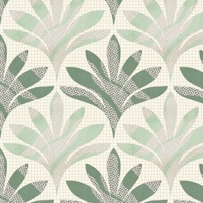 Hand-drawn minimalist leaf with polka dots and an organic grid background texture in Sage Green and Mint_Small Scale