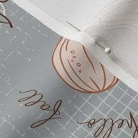 Hand drawn orange and pink pumpkins and leaves on slate gray | large