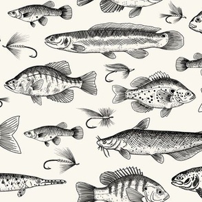 Small Scale - Black Freshwater Fish Toile