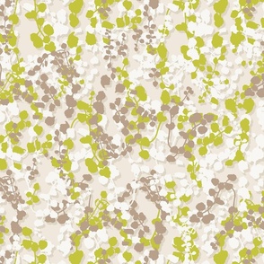 Garden bedding, taupe, lime and brown
