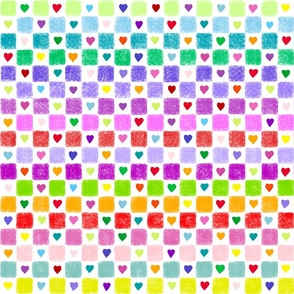 Rainbow Hearts and Checks on White