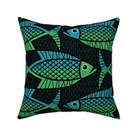  MCM Color Block Fish - Blue and Green on Black - LG Scale