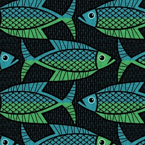  MCM Color Block Fish - Blue and Green on Black - LG Scale