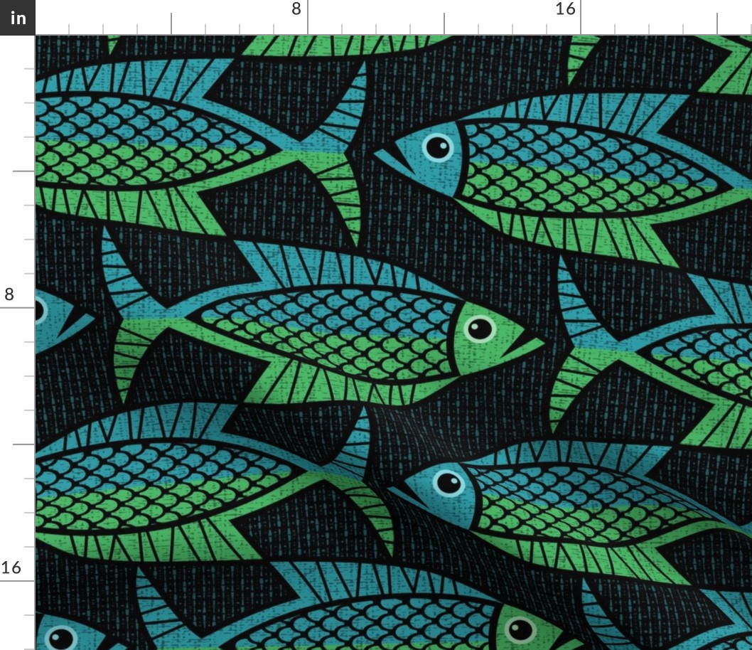  MCM Color Block Fish - Blue and Green on Black - LG Scale