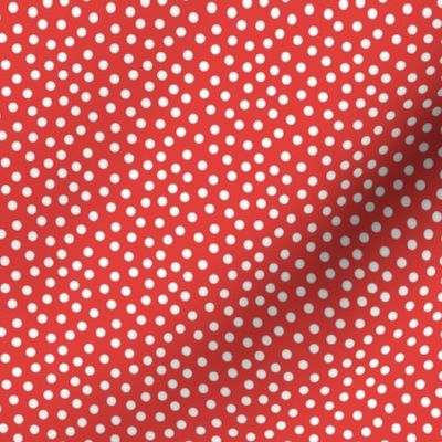 White Polka Dots on Bright Red Background  1/6 inch