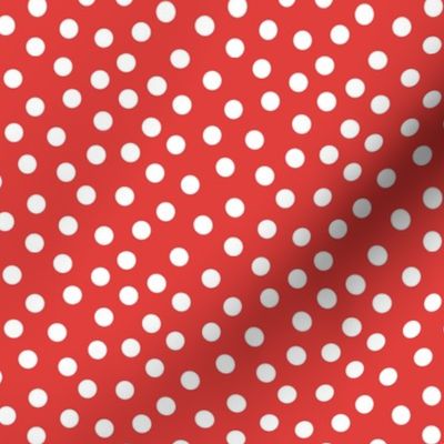 White Polka Dots on Bright Red Background  1/3 inch