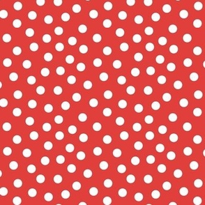 White Polka Dots on Bright Red Background  1/3 inch