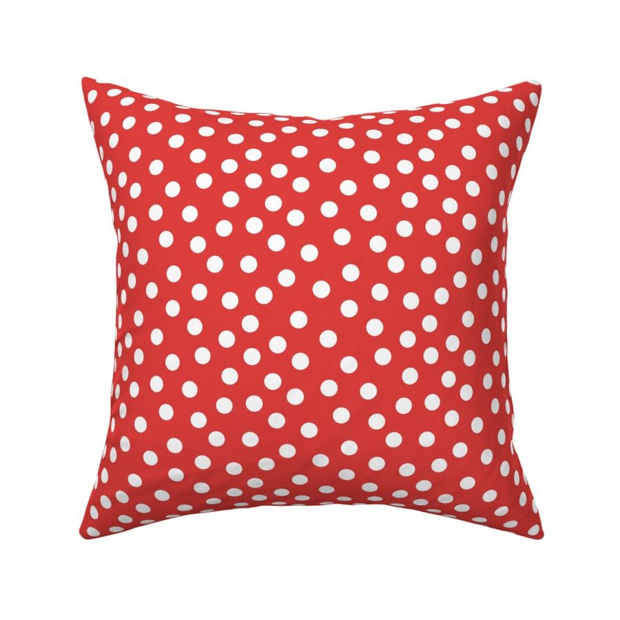 White Polka Dots on Bright Red Background  1/2 inch