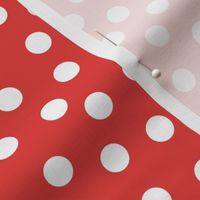 White Polka Dots on Bright Red Background  1/2 inch