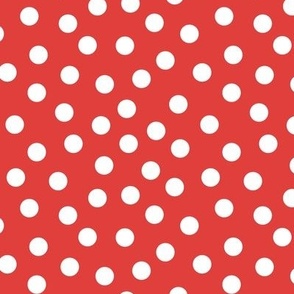 White Polka Dots on Bright Red Background  1/2 inch