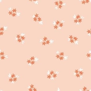 Cluster  spring blooms, scattered flowers, simple, daisy pattern, wildflowers, pink, white, green