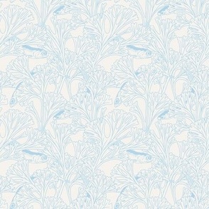 Art Nouveau Benjamine Moore Sapphireberry Blue Herring and Seaweed with White Opulence Background