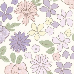 Whimsical pastel pink and purple spring florals LARGE
