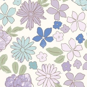 Whimsical pastel purple and blue spring florals LARGE