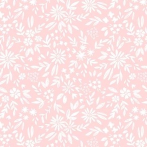 White flowers and leaves on pink