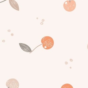 Large| Tossed cherries in warm orange peach and coral pink on light pink