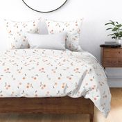 Large| Tossed cherries in warm orange peach and coral pink on white