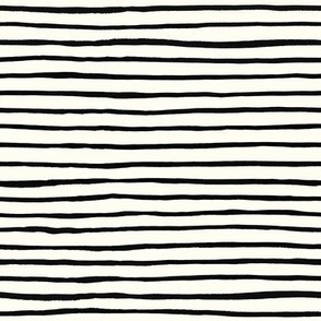 Medium Handpainted watercolor wonky uneven stripes - Black on cream - Petal Signature Cotton Solids coordinate 