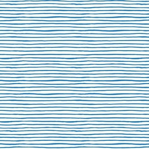 Medium Handpainted watercolor wonky uneven stripes - Bluebell blue on cream - Petal Signature Cotton Solids coordinate 