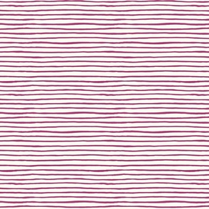 Medium Handpainted watercolor wonky uneven stripes - Bubble Gum (dark pink) on cream - Petal Signature Cotton Solids coordinate 