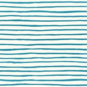 Medium Handpainted watercolor wonky uneven stripes - Caribbean blue on cream - Petal Signature Cotton Solids coordinate 