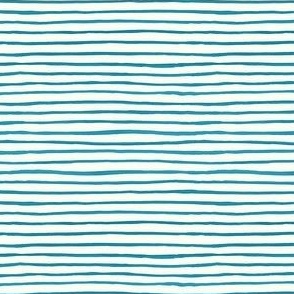 Small Handpainted watercolor wonky uneven stripes - Caribbean blue on cream - Petal Signature Cotton Solids coordinate