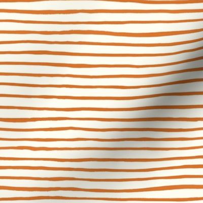 Medium Handpainted watercolor wonky uneven stripes - Carrot orange on cream - Petal Signature Cotton Solids coordinate 